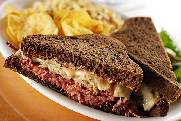 A Reuben with corn pasta and jalapeño chips is photographed at The Elk Public House, in Spokane, Wash., on Tuesday, October 5, 2010. (Young Kwak Special to the Pacific Northwest Inlander)
